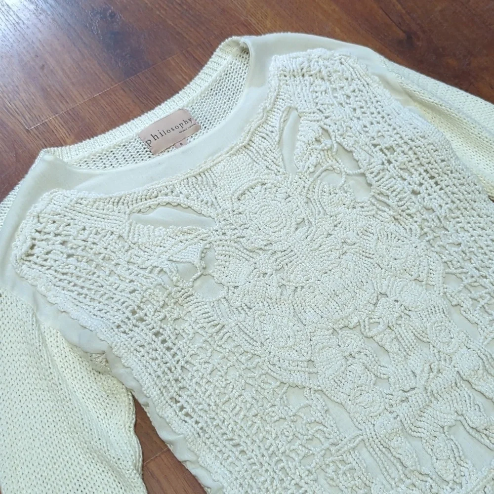 Off-white crochet sweater size small knit scoop neck, Philosophy Republic